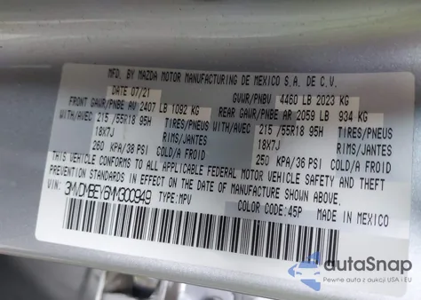 2021 Mazda Cx-30 2.5 Turbo Premium Plus из США, поврежденный, VIN 3MVDMBEY6MM300949